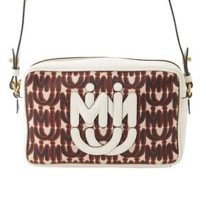 Miu Miu Logo Jacquard Leather Shoulder Bag White Black